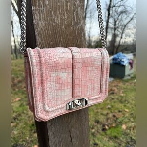 Rebecca Minkoff Pink Croc-Embossed Leather Crossbody